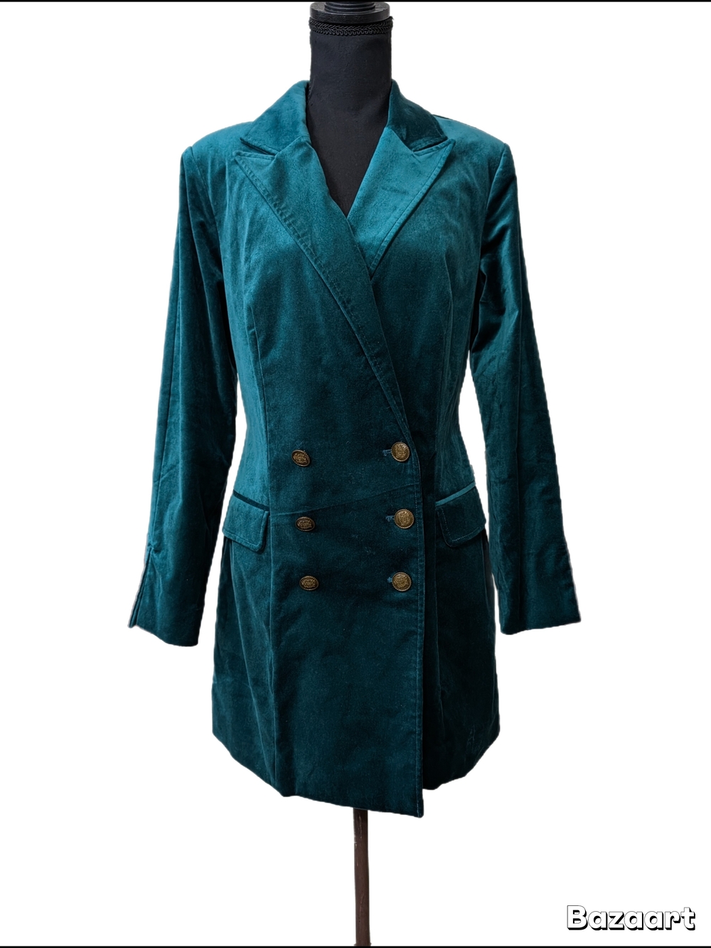Anthropologie Maeve Teal Velvet Double-Breasted Blazer Coat Dress